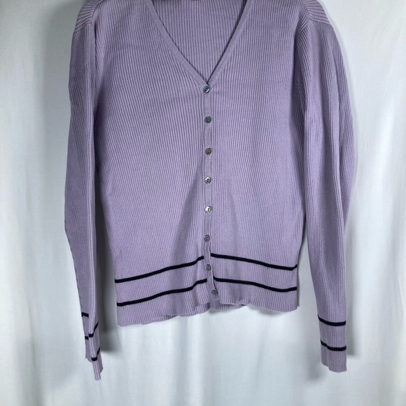 Casual Corner Lavender V-Neck Cardigan Vintage Preppy Cottagecore Y2K - Picture 3 of 14